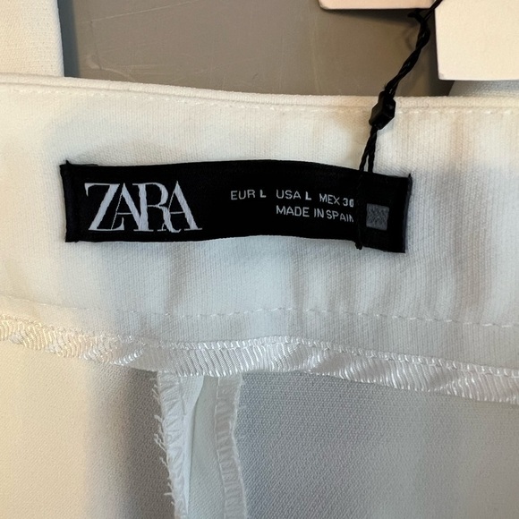 NWT ZARA NEW Ecru Womens Pants with Gold Chain Trousers Sz L - Picture 10 of 13